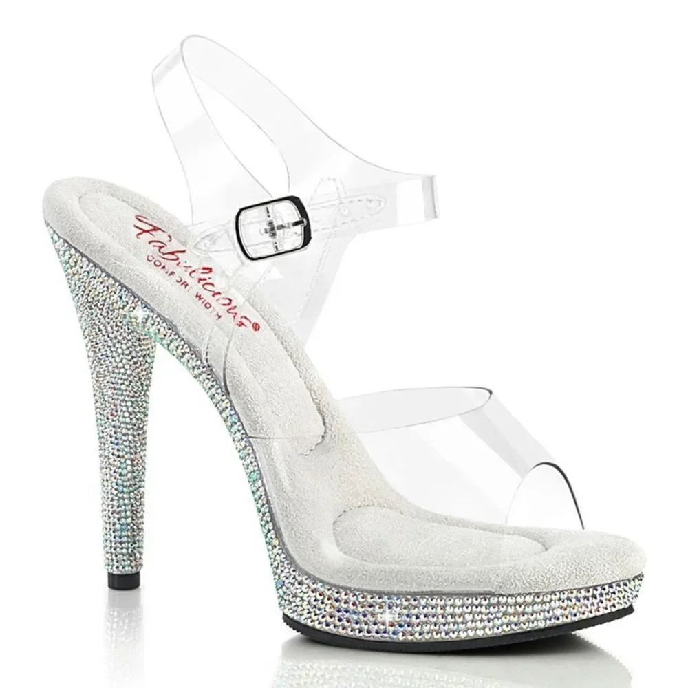 PLEASER RHINESTONED STRIPPER HEELS - Sultry-608DM - Fabulicious - EUC - Picture 1 of 6